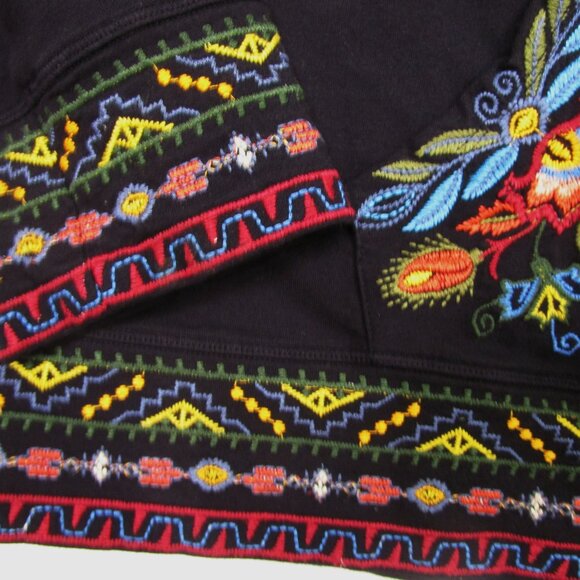 Black Hoodie Full Zip Embroidery Boho Kangaroo Pocket - Picture 6 of 12